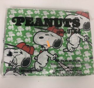 Vintage Snoopy Peanuts Baseball Twin Flat Sheet Stevens Utica In Package