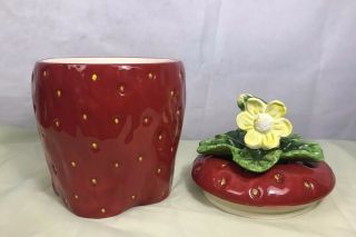 Strawberry Kitchen Canister Cookie Jar By Ack Flower Top Seal Large 12” X 8”