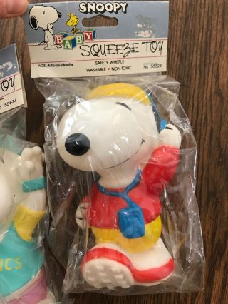 In Packaging Vintage Snoopy Aerobics Workout Plastic Squeeze Toys Set/ 2 3