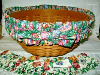 Longaberger Round Bread Basket 11 " - Signed 2002 - Two Floral Garters - Euc