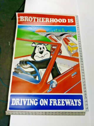 Vintage Nos Hamms Beer Big Bear 36 " X 24 " Brotherhood Driving On Freeways Poster