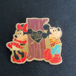Disney Mickey Loves Minnie Vintage Aai Pin Broach Striped Shirt Blue Pants Heart