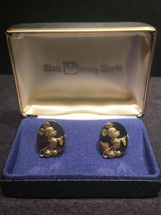 Set Of Vintage Walt Disney World Mickey Mouse Cuff Links & Tie Clip In Wdw Boxes