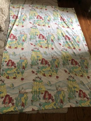 Vintage Disney Little Mermaid Cotton Flannel Twin Sheet Blanket