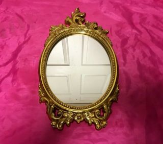Vintage Syroco Hollywood Regency Gold Oval Ornate Framed Mirror
