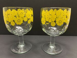 Vintage Bartlett Collins Goblet With Yellow Daiseys,  Two (2)