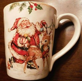 Pier 1 Vintage Look Christmas Santa " Winter Wonders " Ironstone 16oz Ceramic Mug