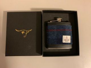 Harris Tweed 6oz Hip Flask,  Stainless Steel Outer Hebrides,  Scotland,  Blue Plaid