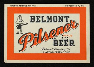 Belmont Pilsener Beer Irtp Beer Label Belmont Brewing Co.  Martins Ferry,  Ohio Oh