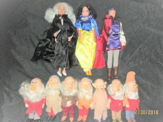 Vintage Disney Snow White & The Seven Dwarfs Dolls Figures Set Of 10 By Bikin