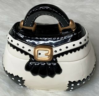 Vintage Inspired Ceramic Purse Cookie Jar Black And White Davids Cookies