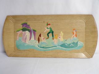Vintage 1960s Hasko Disney Peter Pan 16 " Wood Veneer Lap Tray