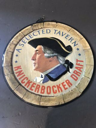 Vintage Knickerbocker Draft Beer Embossed Metal Advertising Sign