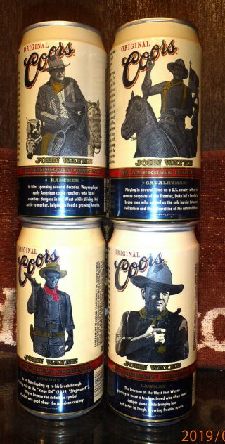 4 Different Cans Of Coors John Wayne Series Cans Colorado Bottom Opened