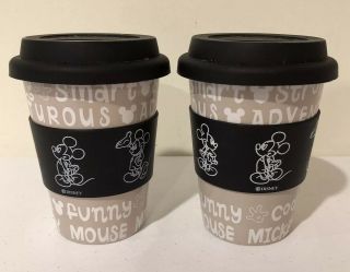 Set Of 2 Disney Parks Mickey Mouse Ceramic Cup With Silicone Lid And Heat Shield