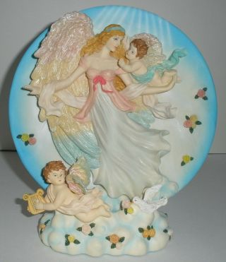 Angel & Cherub & Dove Decorative 7 1/2 " Plate With Stand By Divine Inspiration