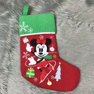 Disney Store Minnie Mouse Ice Skating Embroidered Corduroy Christmas Stocking