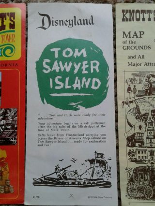 3 Vintage Disneyland Knotts Berry Farm Brochures Flyers Tom Sawyer Island maps 3