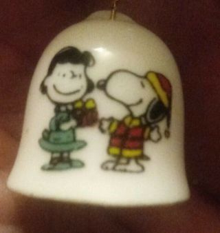 Vintage 1958 Peanuts Christmas Bell Ornament Lucy & Snoopy Miniature Bone China