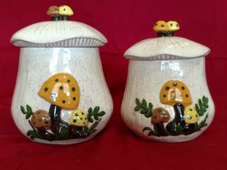 2 - Pc.  Vintage Arnels Mushroom Handmade Ceramic Canister Set With Lids