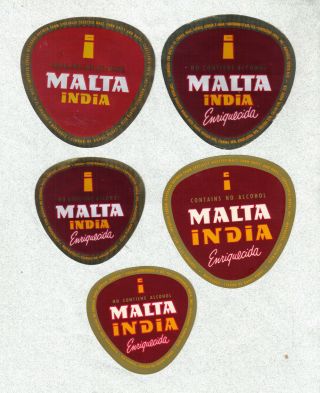Brewery Labels - Puerto Rico - Malta India X 5 - Cerveceria India - Mayaguez