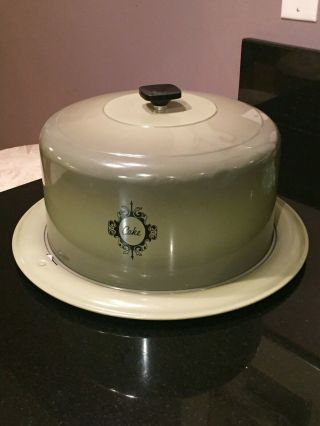 Vintage Avocado West Bend Aluminum Dome Cake Carrier.  Locking Lid To Base;