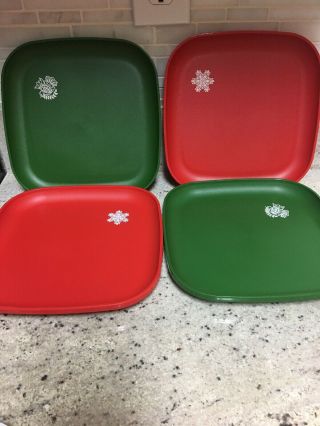 Tupperware Square 8 " Plate 1534 Red Green Bird Snowflake Christmas Tray Lunch