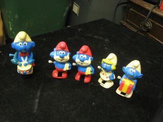 5 Vintage 1982 Galoob Smurf Wind - Up Toys Figures