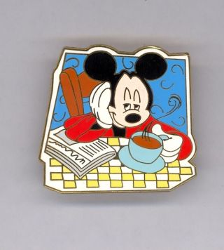 Disney Barely Awake Mickey Mouse Morning Coffee Newspaper At Table Surprise Pin
