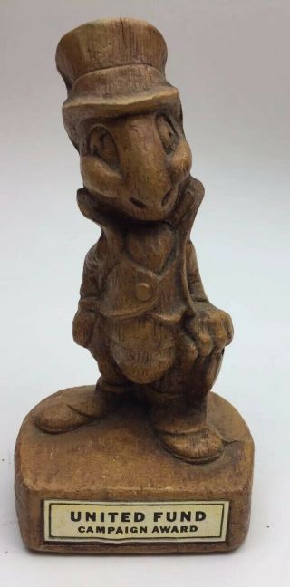 Vintage Jiminy Cricket Disney Resin 5” Figurine United Fund Campaign Award