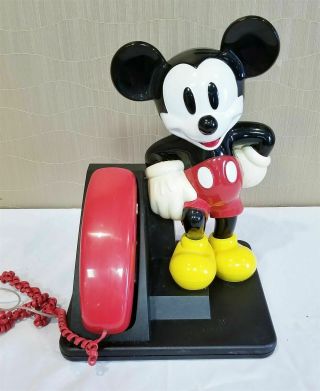 Walt Disney Mickey Mouse At&t Home Telephone 1992 Red Black Vintage