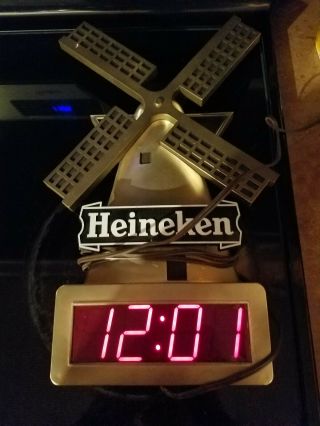 Vintage Collectible Heineken Beer Gold Wind Mill Digital Clock Sign