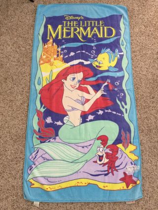 Vtg Disney Little Mermaid Ariel Beach Pool Bath Towel 1990’s Franco