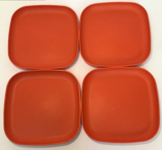 Tupperware 8 " Square Raised Edge Plates 1534 Harvest Orange Set Of 4