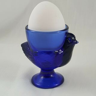 Vintage Egg Cup French Hen Cobalt Blue Pressed Glass Holder Breakfast Single