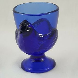 Vintage Egg Cup French Hen Cobalt Blue pressed glass holder breakfast single 2
