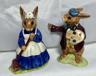 2 Royal Doulton Bunnykins The Artist Sweep Bunny Rabbit Figure Figurine