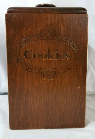 Vintage Wooden Cookie Jar Box With Lid