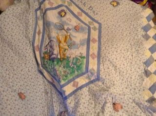 Vtg Sears Disney Winnie The Pooh Twin Comforter Quilt Bed Spread & Bed Skirt