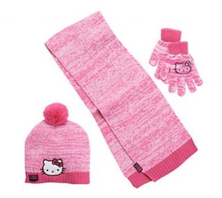 Nwt Hello Kitty Marled Pom Pom Hat,  Gloves And Scarf Set Girls 4 - 16