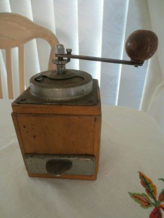Vintage Pepper Or Coffee Hand Operated Grinder With Tin Drawer