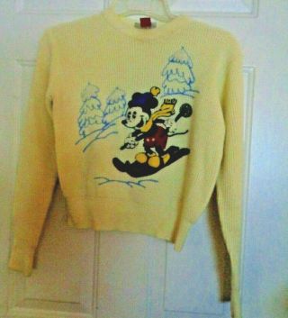 Vtg Mickey Mouse Winter Sweater Sz L American Characters Walt Disney Productions