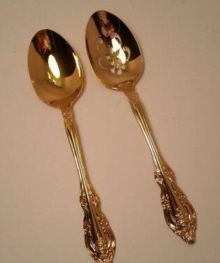 Set Of 2 Oneida Community Golden Artistry Serving Spoons 8 1/2 ",  Electroplate