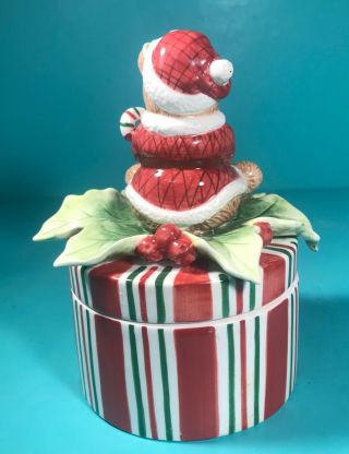 Fitz & Floyd lidded Teddy Peppermint Christmas Box Green White Candy Dish 2