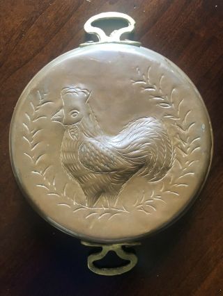 Country Kitsch Vintage Detailed And Etched Tin Lined Copper Rooster Mold
