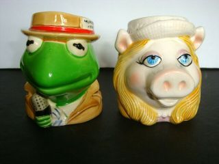Vtg Miss Piggy & Kermit The Frog News Reporter Sigma 3d Coffee Mugs Jim Henson