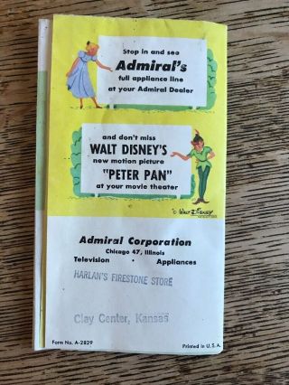 Vintage Admiral Electric Ranges Brochure w/ Walt Disney Peter Pan Movie Ad 3
