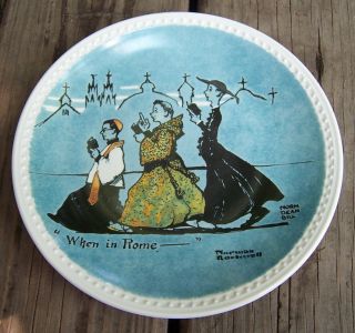 Vtg Mib Catholic Priest Plate Newell Pottery Norman Rockwell When In Rome.
