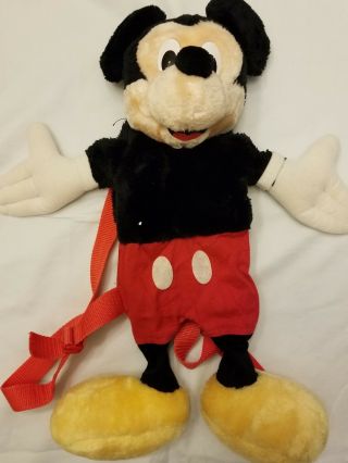 Vintage Disney Mickey Mouse Backpack Plush With Zippered Pouch