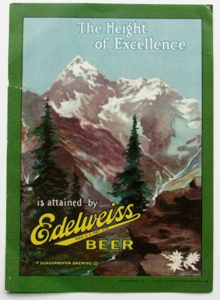 Edelweiss Beer 1911 Pre Prohibition Advertising Card Schoenhofen Brewery Chicago